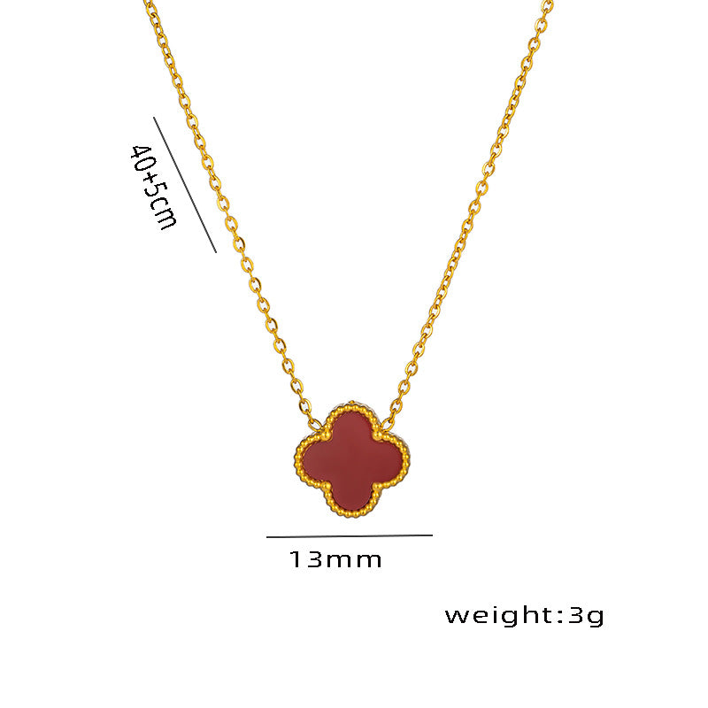 Four-leaf Clover Necklace 13MM Bracelet Stud Earrings Three-piece Set Versatile Lucky Four-leaf Clover Five-flower Bracelet Collarbone Chain Earrings