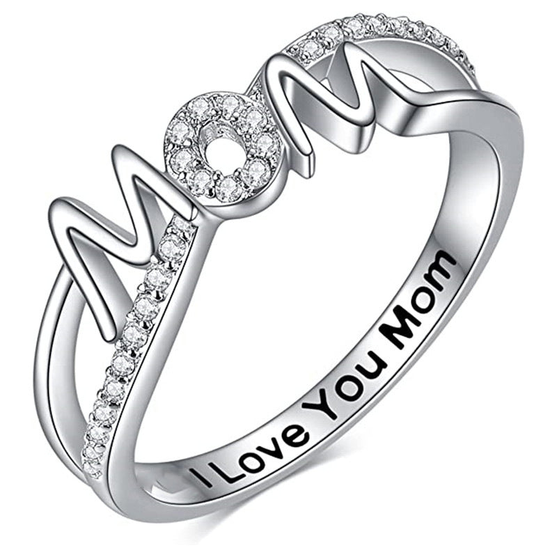 Special Recommendation for Mother's Day Gifts, Micro-inlaid Zircon I Love Mom Letter Ring MOM Series Ring