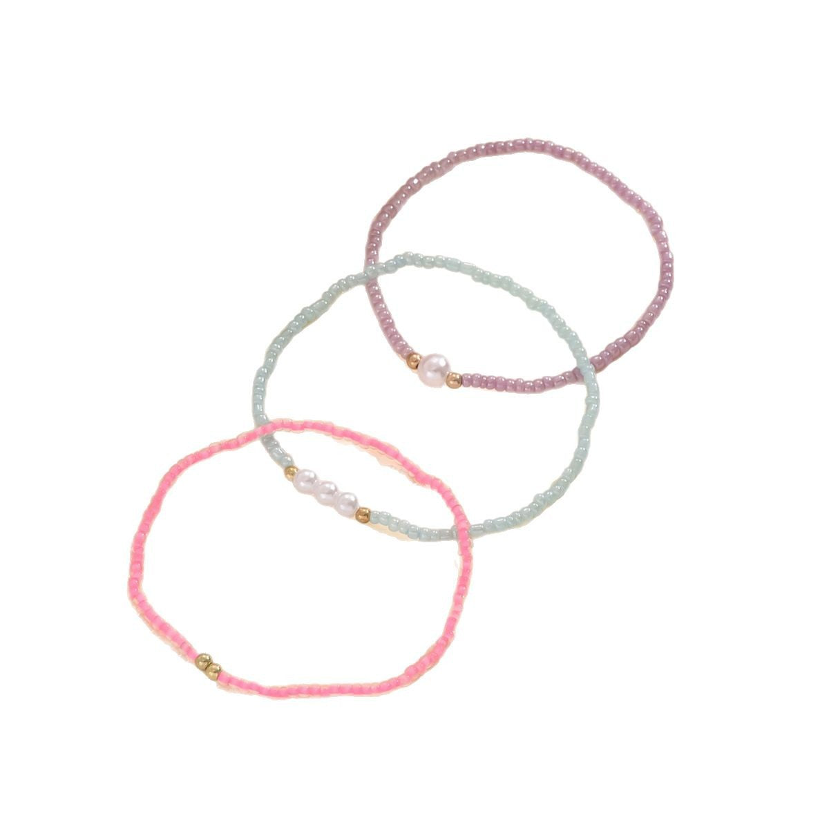 European and American Jewelry Summer Pearl Rice Bead Anklet Simple Creative Bracelet Multi-purpose Beach Trend Three-piece Set