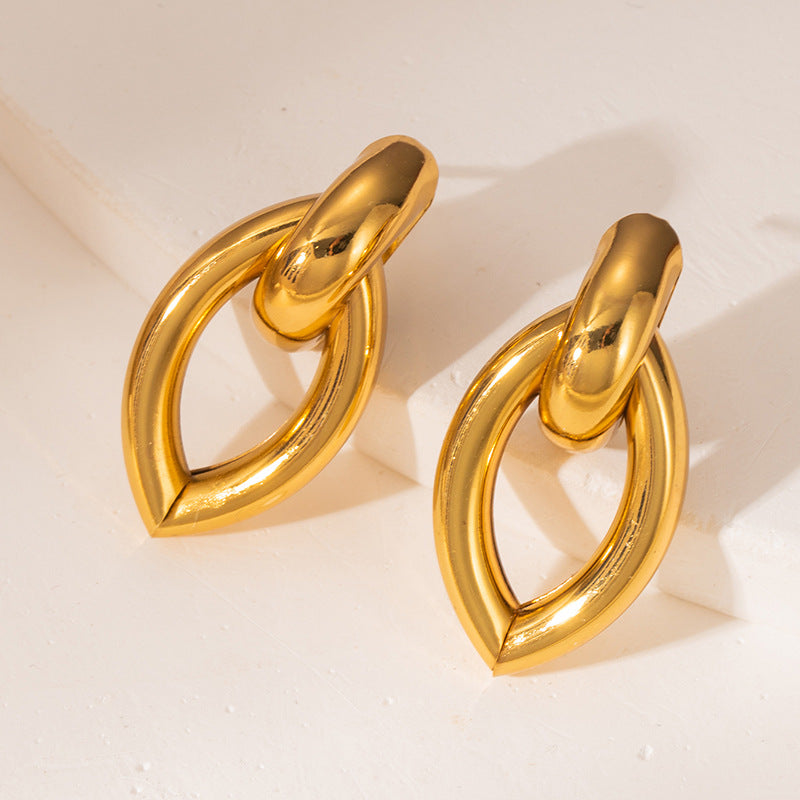 Exaggerated Titanium Steel Round Earrings Gold 18K Gold Light Luxury Earrings Fashion High Sense Love Earrings