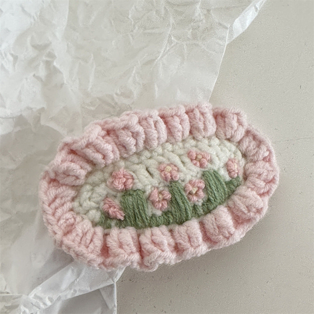 Crochet Handmade Wool Embroidery Fresh and Cute Sweet Colored Flower Hairpin Side Bangs BB Clip Hair Accessories
