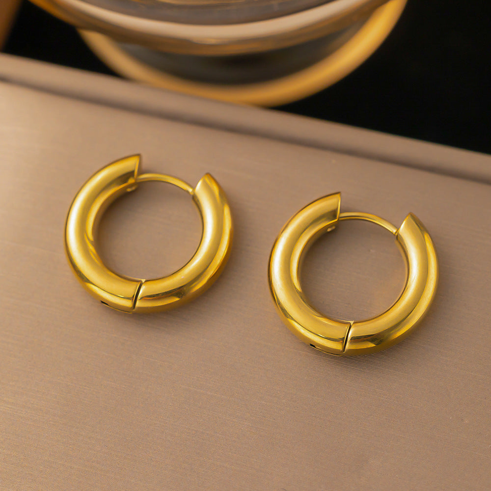 Simple 18k Gold-plated Stainless Steel Circle Earrings Simple Gold-plated Men's and Women's Models