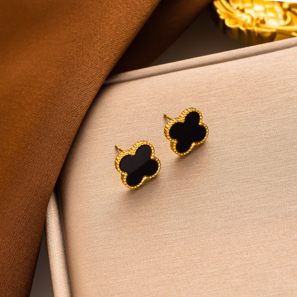 Four-leaf Clover Necklace 13MM Bracelet Stud Earrings Three-piece Set Versatile Lucky Four-leaf Clover Five-flower Bracelet Collarbone Chain Earrings