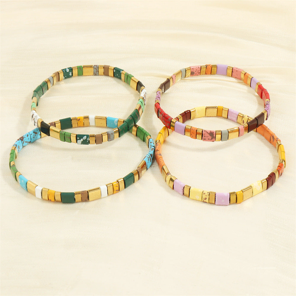Stylish Retro Pull-up Beaded Bracelet, Simple Bohemian Hand-woven Elastic Bracelet for Women