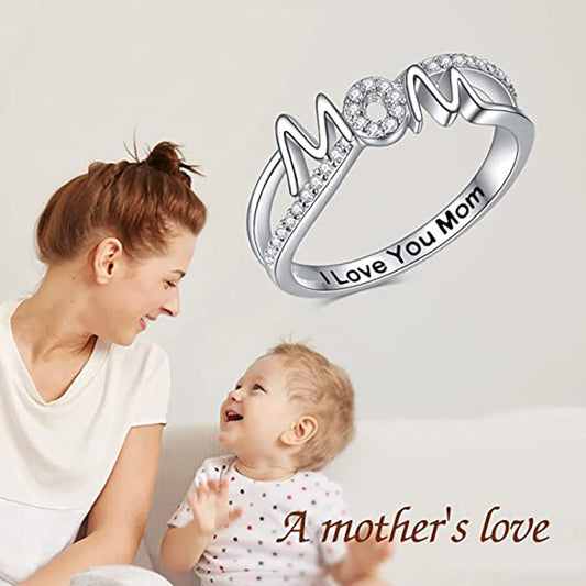 Special Recommendation for Mother's Day Gifts, Micro-inlaid Zircon I Love Mom Letter Ring MOM Series Ring
