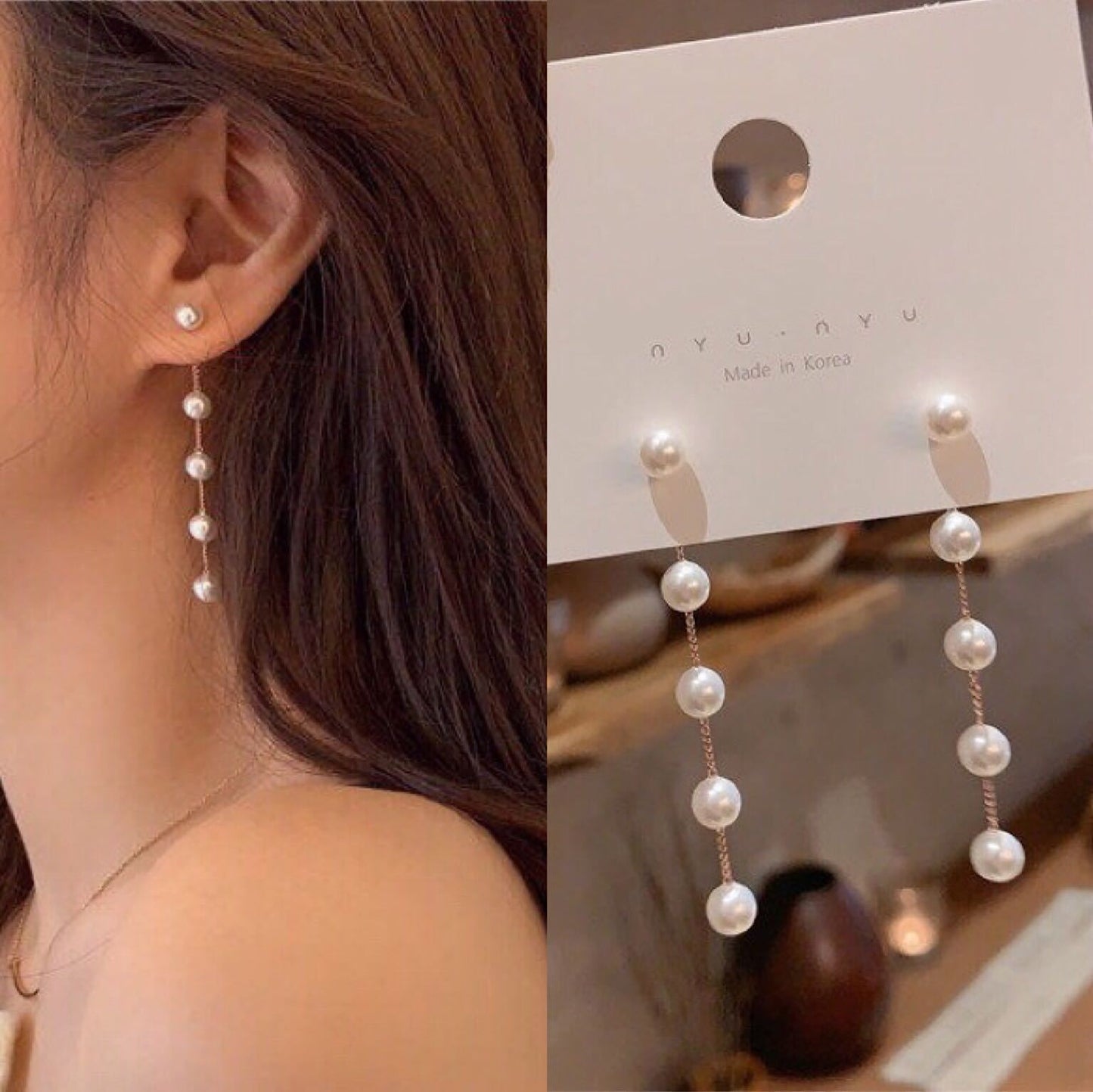Beaded New French Retro Earrings Temperament Long Simple Pearl Fringed Earrings Women