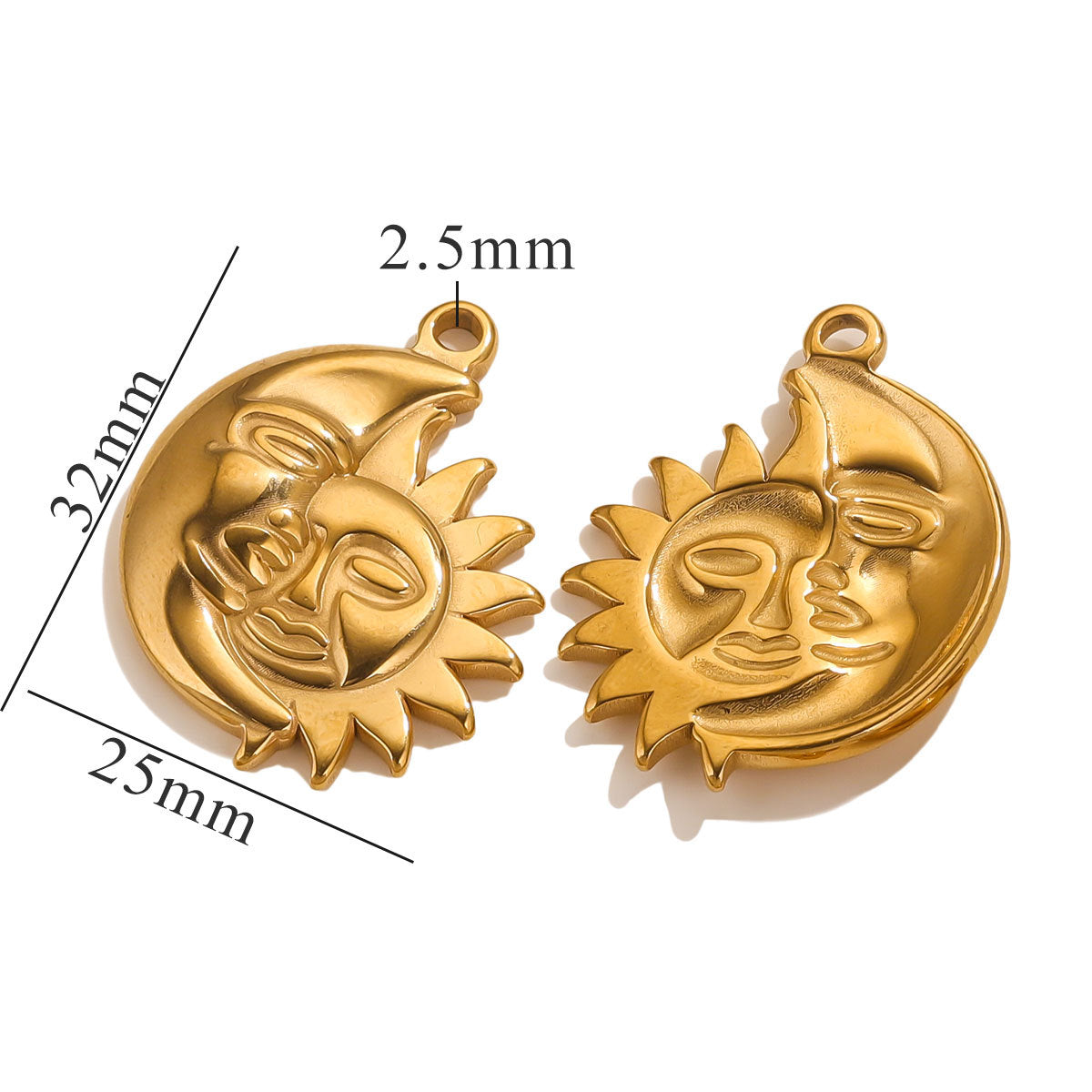 Vintage European and American Stainless Steel Smiley Face Sun and Moon Pendant, Titanium Steel DIY Pendant Necklace Handmade Accessories
