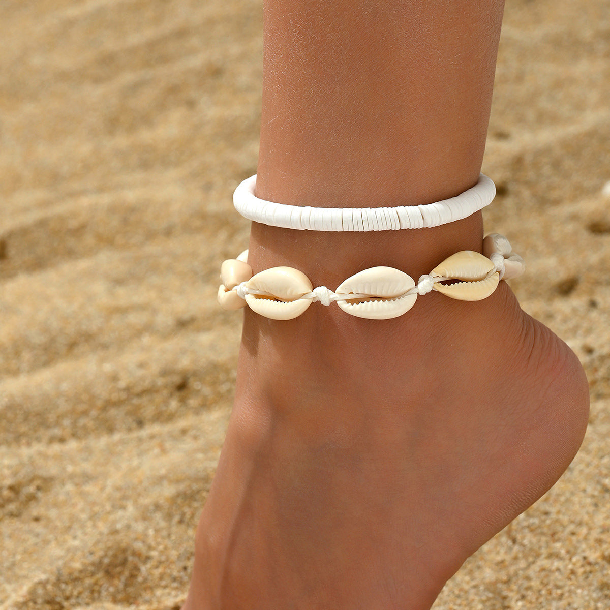 European, American Bohemian Style Anklet Beach Beach Vacation Wind Soft Pottery Conch Creative Anklet Two-piece Set