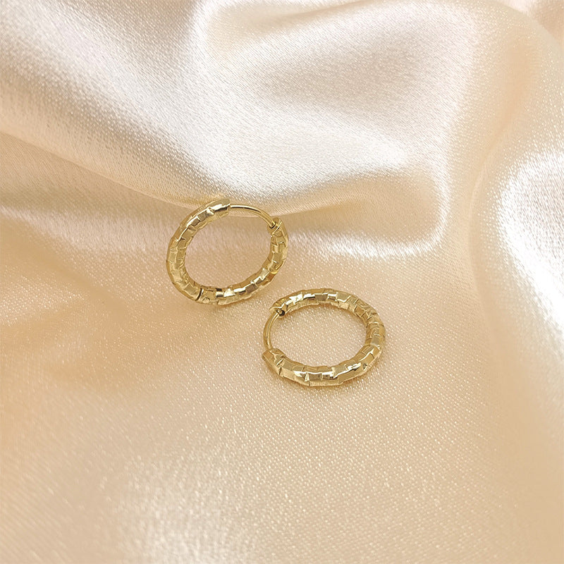 Gypsy Titanium Steel Earrings Plated 18K Gold Non-Fading Earrings Trendy Fashion Earrings Embossed Circle Earrings