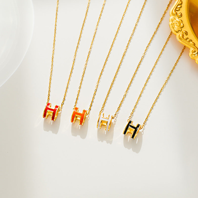 European and American Popular Jewelry Titanium Steel H Letter Necklace Women's New Internet Celebrity Fashion Versatile Collarbone Chain Wholesale