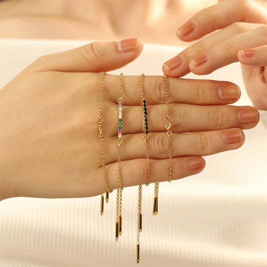 European and American Ins Tide Copper Inlaid Micro Zirconium Bracelet Women's Small Fresh Adjustable Pull Color Zircon Box Chain