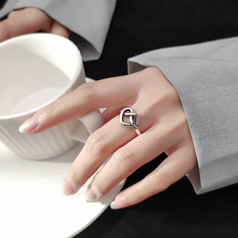 925 Sterling Silver Ring Retro Thai Silver Love English Letter Hollow Index Finger Ring Niche Design Cold Wind Light Luxury