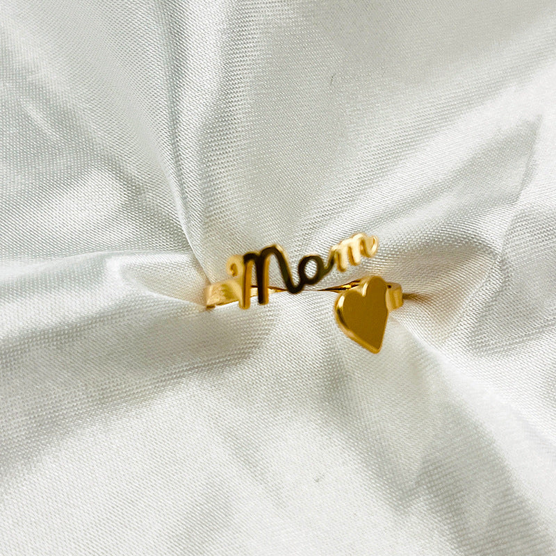 Fashion New Letter Mom Love Ring Temperament Elegant and Versatile, Trendy High-end Gold-plated Ring