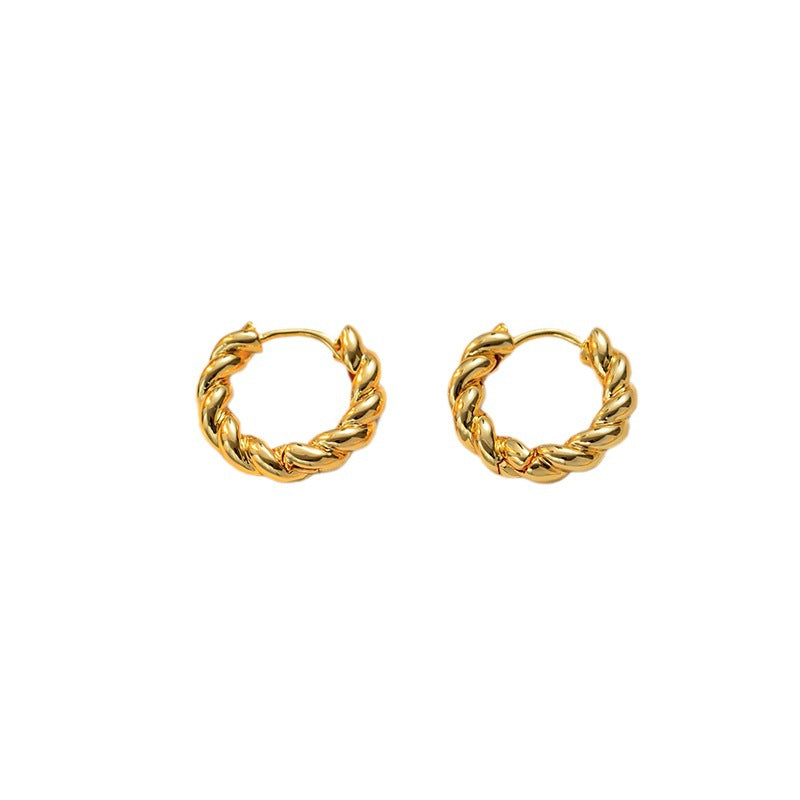 European and American fashion twist ring ear buckle female retro gold-plated simple high-sense ear buckle versatile titanium steel earrings ear buckle - NiceOceanJewelry