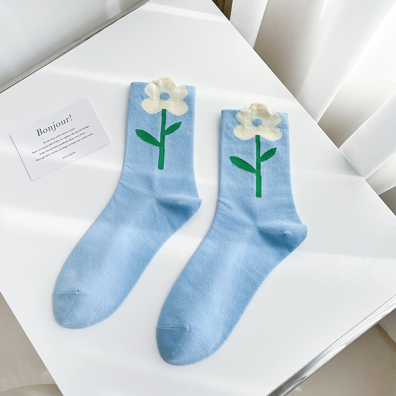 Socks Women's Pure Cotton Spring and Autumn Tube Three-dimensional Flower Cotton Socks Small Flower Japanese Trend Internet Celebrity Casual Women's Socks Wholesale