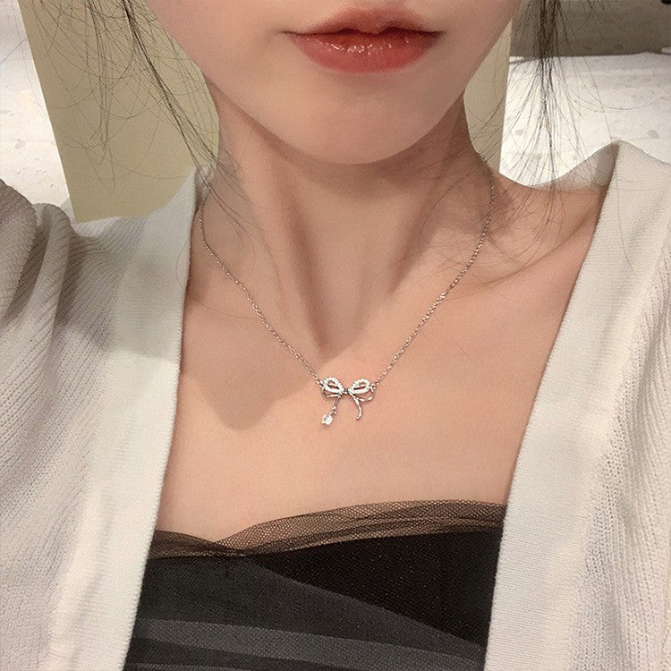 925 Silver Luck Pearl Necklace Female Butterfly Cold Light Luxury Flash Diamond Ins Wind Niche Collarbone Chain