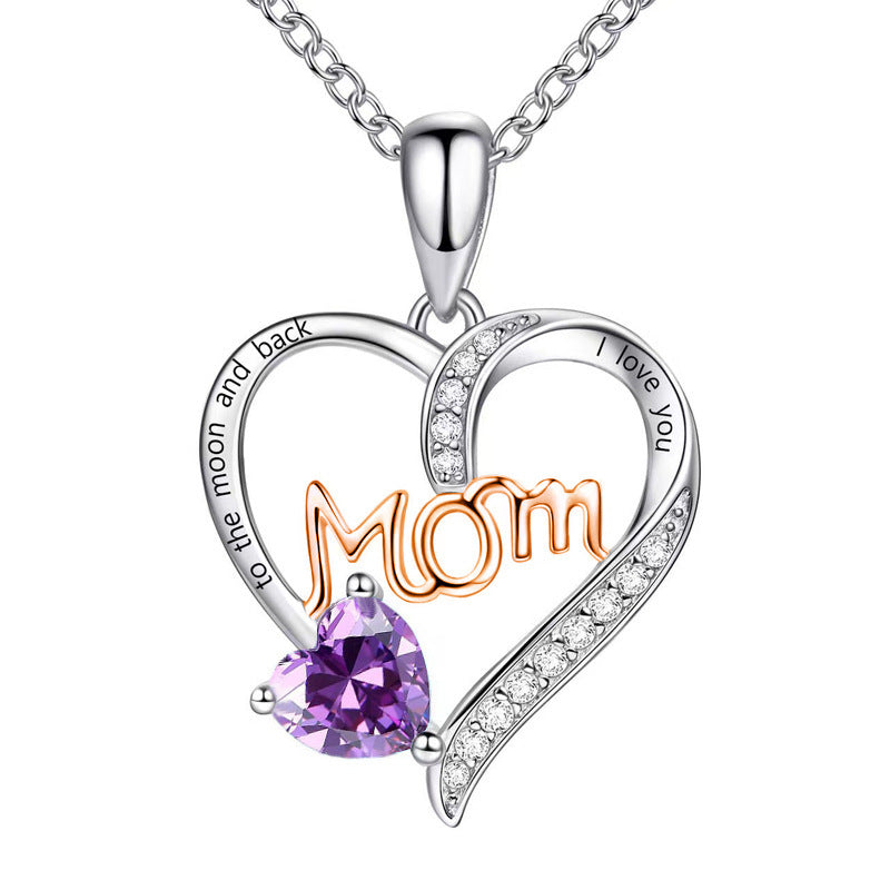 Cross-border New Mom Heart Lettering Diamond Necklace, Mother's Day Gift Necklace