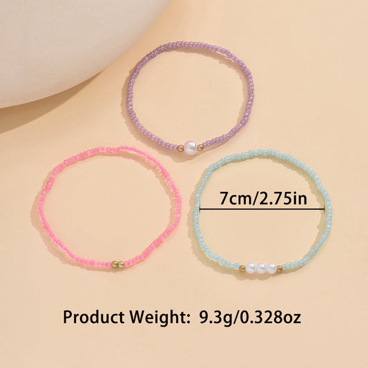 European and American Jewelry Summer Pearl Rice Bead Anklet Simple Creative Bracelet Multi-purpose Beach Trend Three-piece Set
