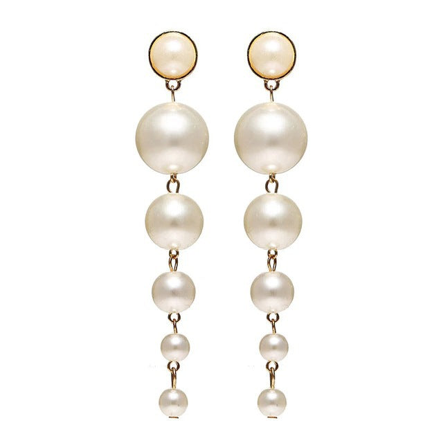 Beaded New French Retro Earrings Temperament Long Simple Pearl Fringed Earrings Women