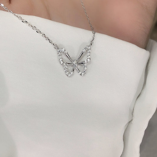 S925 Sterling Silver Premium Butterfly Necklace Gift Ins Female Niche Cold Wind Light Luxury Personalized Fashion Internet Celebrity Pendant