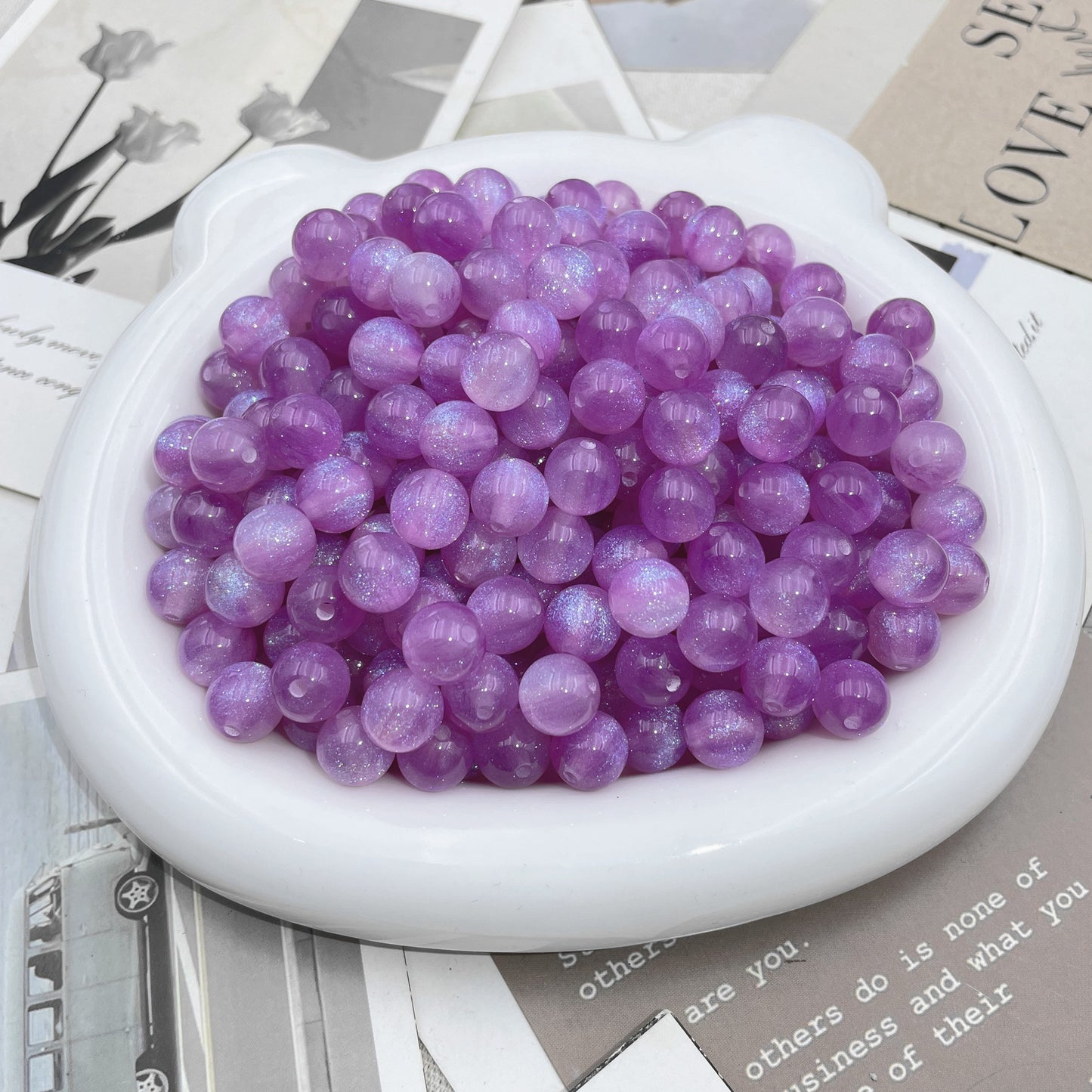 8/10/12 Mm Resin Fine Flash Starry Sky Mermaid Ji Round Beads Resin Imitation Cat Eye Beads DIY Bracelet Accessories