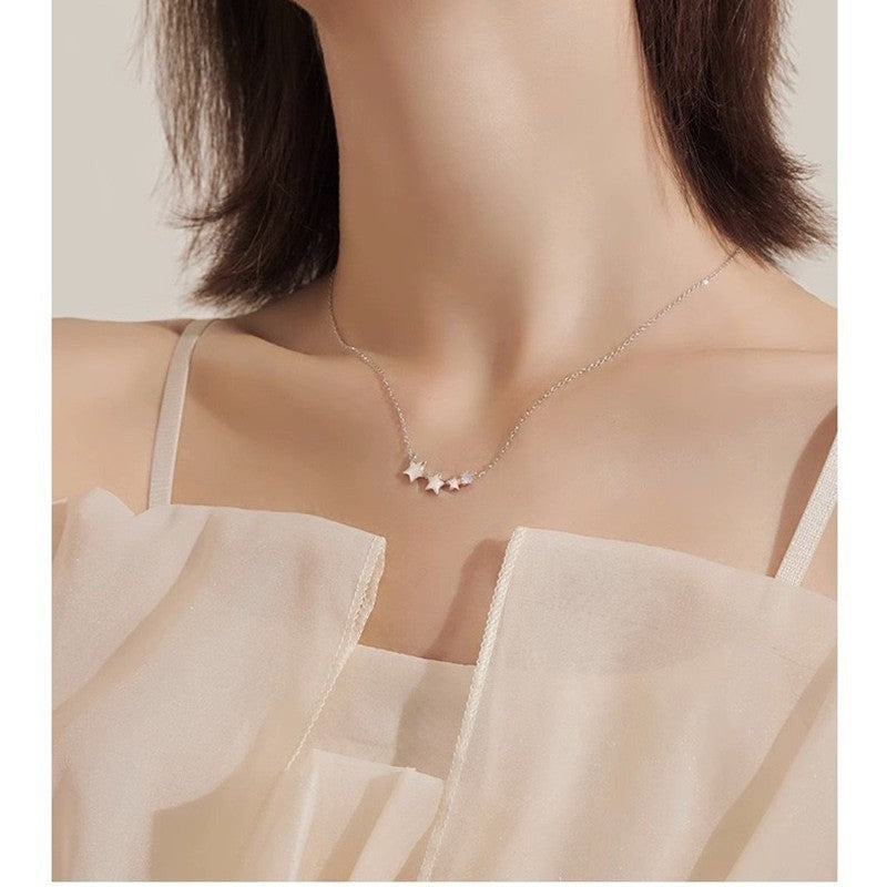 925 Silver Star Collarbone Chain Women's Simple Chinese Niche Light Luxury High-end Five-pointed Star Collarbone Chain Accessories