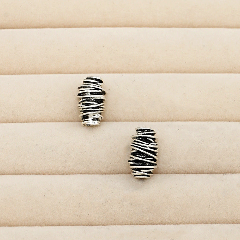 Thailand Chiang Mai Yinzang Silver Alloy Jewelry Striped Circle Spacer DIY Crystal Bracelet Jewelry Accessories Loose Beads