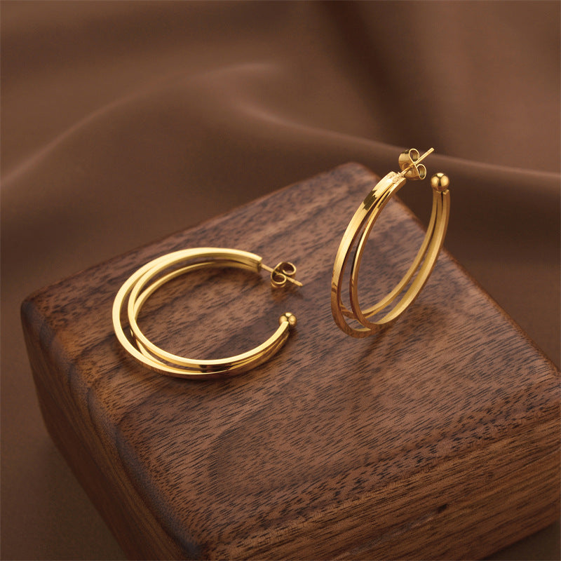 Fashion Titanium Steel Does Not Fade Short Ear Buckle Simple Geometric Rose Gold Earrings Stud Earrings