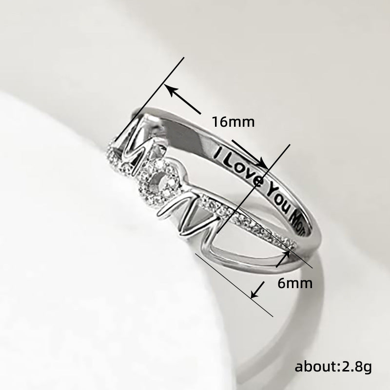 Special Recommendation for Mother's Day Gifts, Micro-inlaid Zircon I Love Mom Letter Ring MOM Series Ring