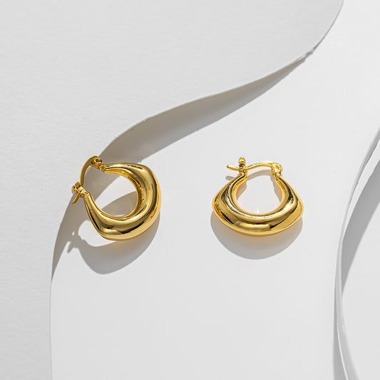 European and American simple titanium steel material plated with 18k gold oval U-shaped ear buckle French temperament retro earrings earrings women - NiceOceanJewelry