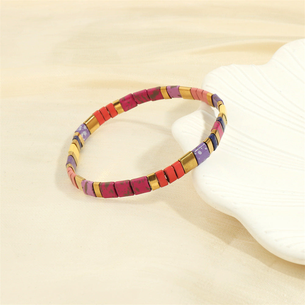 Stylish Retro Pull-up Beaded Bracelet, Simple Bohemian Hand-woven Elastic Bracelet for Women