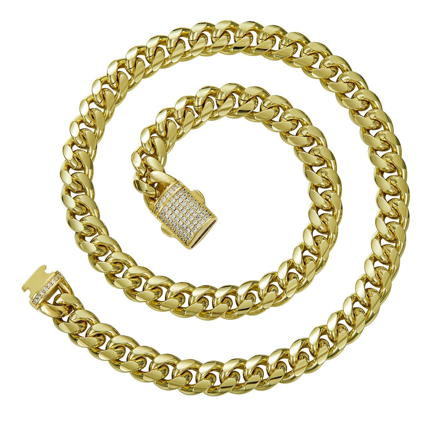 Men's Hip Hop Fashion Jewelry Electroplated 14K Gold Stainless Steel Titanium Steel Cuban Chain Encryption Necklace Collar
