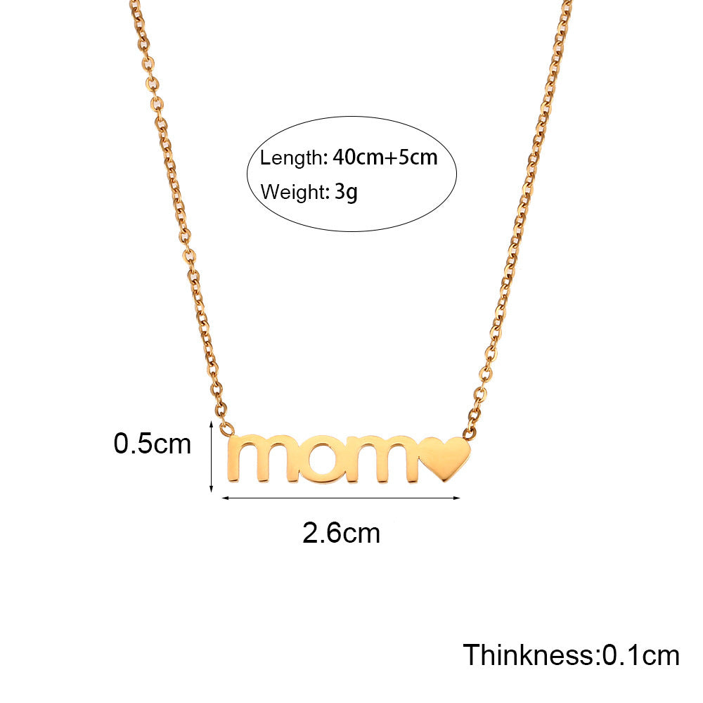 Simple and Versatile Creative Stainless Steel Mother's Day Gift Cutting Pendant Mom English Letter Necklace Female