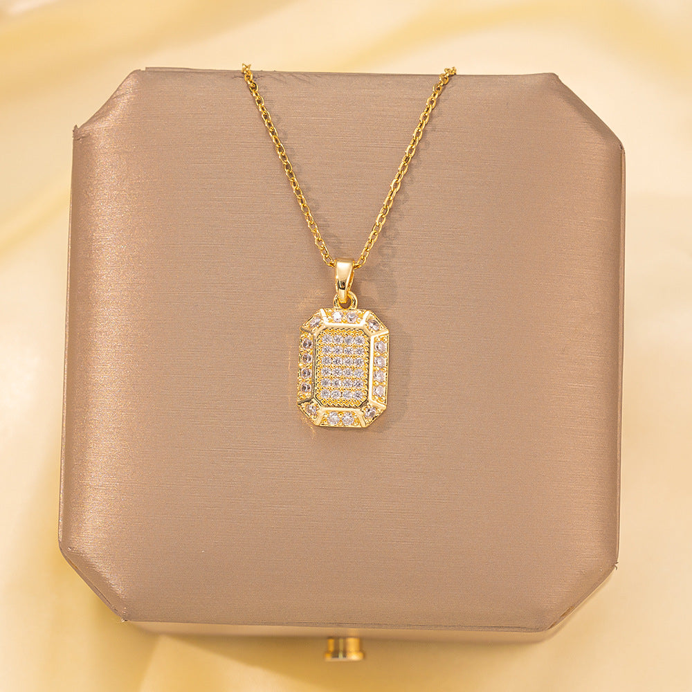 Copper Pendant Titanium Steel Necklace for Women Slightly Inlaid Zircon Pendant Girl Necklace