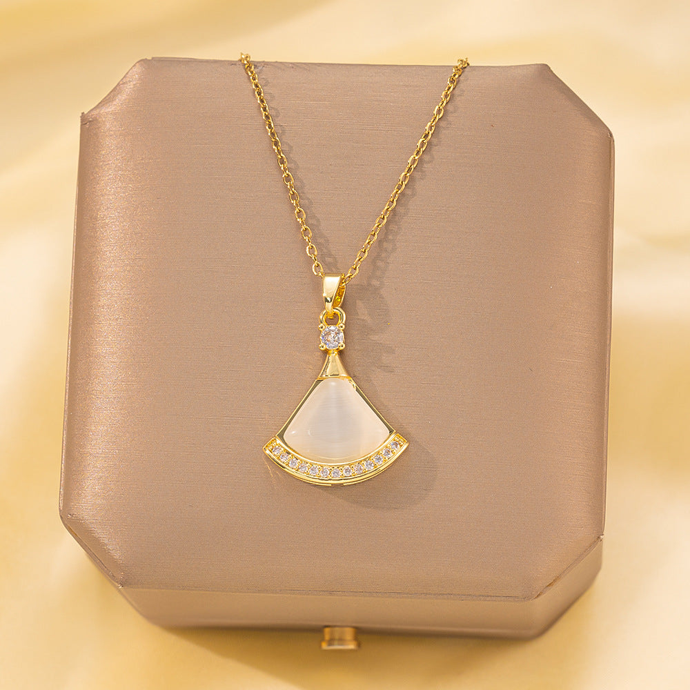 Copper Pendant Titanium Steel Necklace for Women Slightly Inlaid Zircon Pendant Girl Necklace