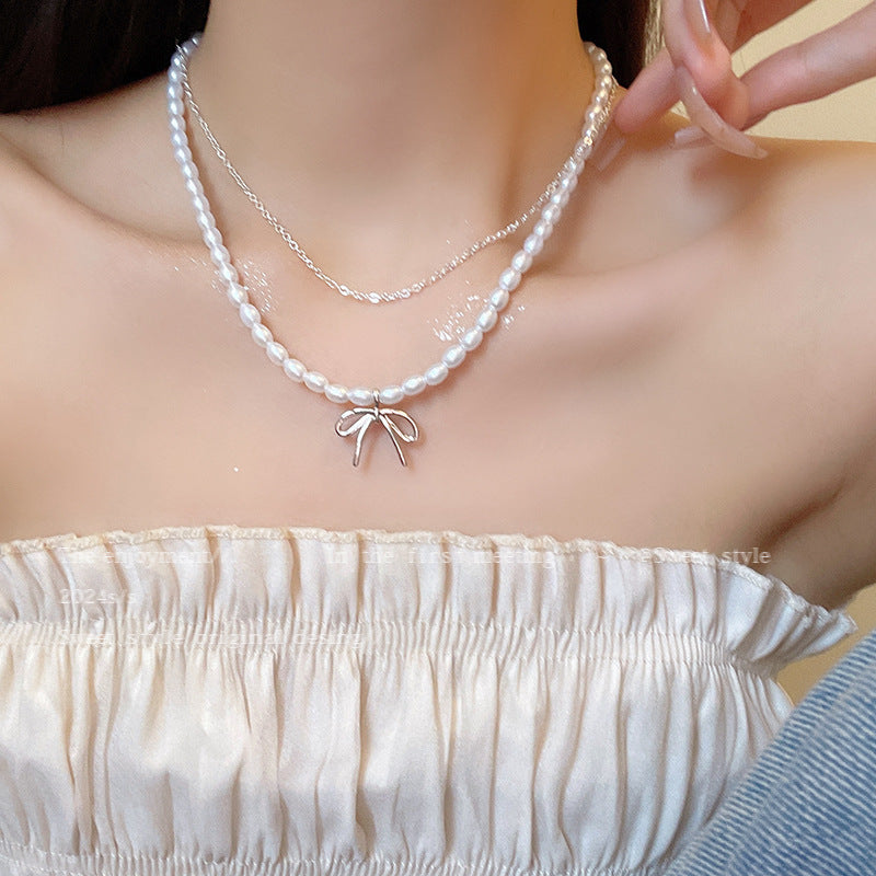 South Korea's New Niche Pearl Necklace Women's Versatile Splicing Love Collarbone Chain Light Luxury Temperament Beaded Necklace