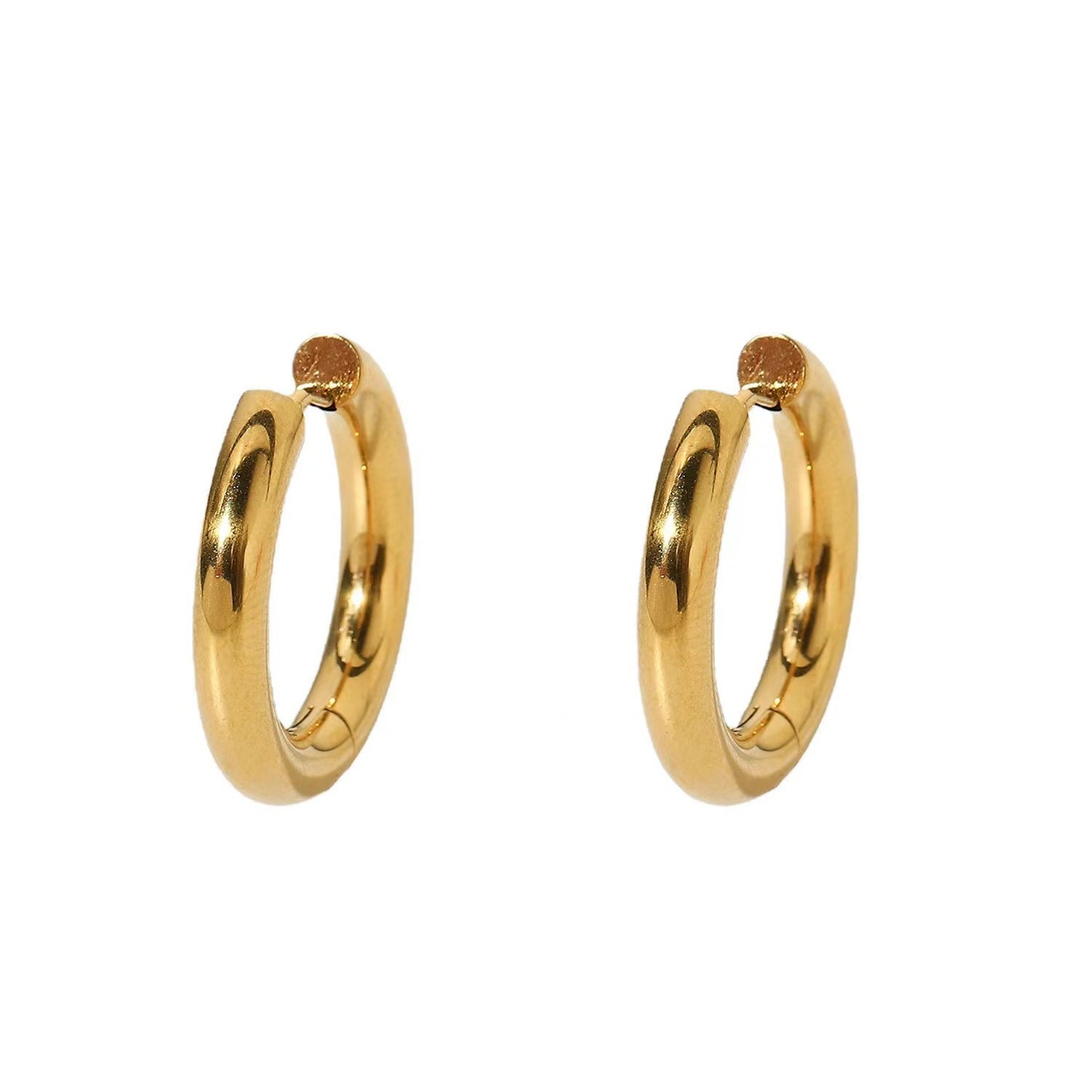 Stylish and Simple Cold Wind Double-layer Gold-plated Stainless Steel Solid Round Titanium Steel Earrings