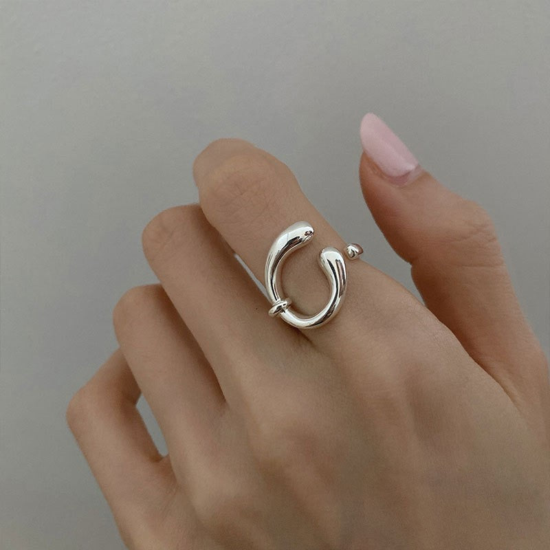 Korean Version of S925 Sterling Silver Niche Design Irregular Simple Plain Ring Female Stacking Wearing Hipster Ring Cold Wind