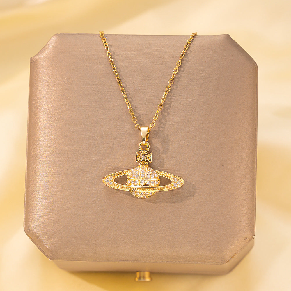 Copper Pendant Titanium Steel Necklace for Women Slightly Inlaid Zircon Pendant Girl Necklace