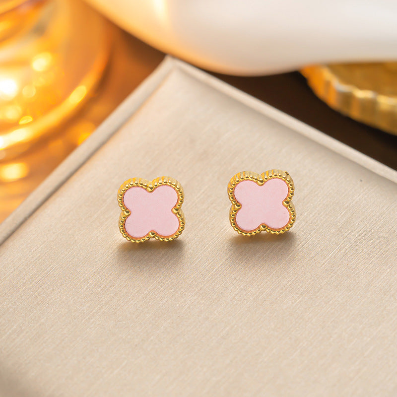 Four-leaf Clover Necklace 13MM Bracelet Stud Earrings Three-piece Set Versatile Lucky Four-leaf Clover Five-flower Bracelet Collarbone Chain Earrings