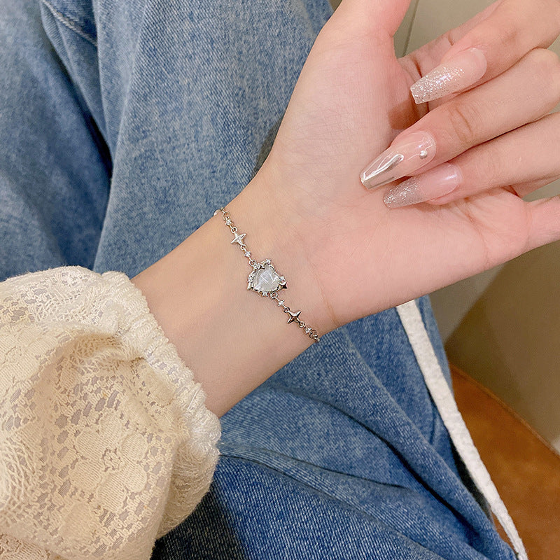 Cold Opal Love Bracelet Women's Gentle and Simple Pull-up Sweet and Cool Style Girlfriend Bracelet Personality Temperament Accessories