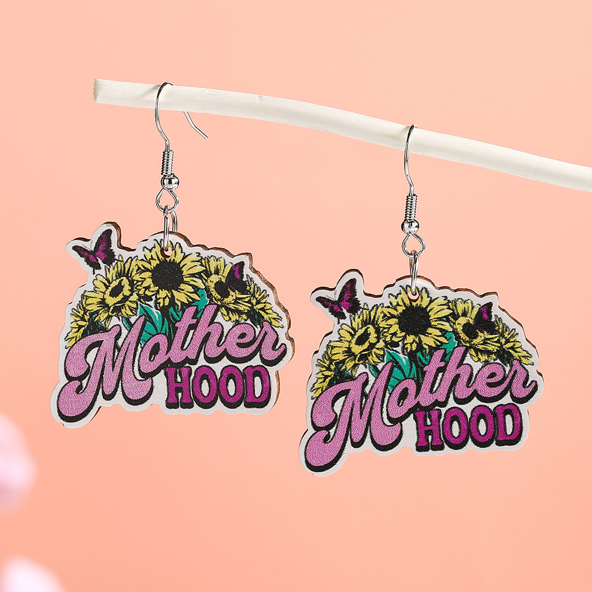 New Mother's Day Wooden Earrings Cartoon MOM Coffee Milk Tea Cup Earrings Flower Mom Kitchen Supplies Earrings