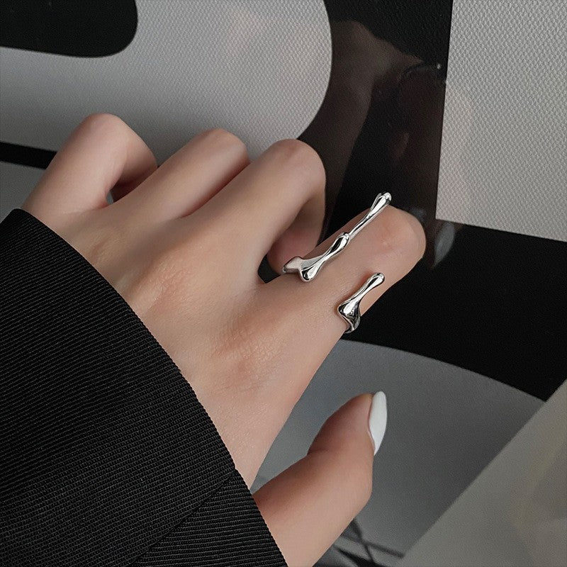 Korean Version of S925 Sterling Silver Niche Design Irregular Simple Plain Ring Female Stacking Wearing Hipster Ring Cold Wind