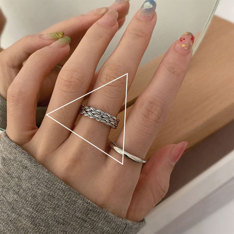 Korean Version of S925 Sterling Silver Niche Design Irregular Simple Plain Ring Female Stacking Wearing Hipster Ring Cold Wind