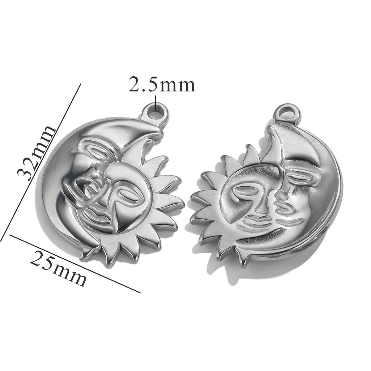 Vintage European and American Stainless Steel Smiley Face Sun and Moon Pendant, Titanium Steel DIY Pendant Necklace Handmade Accessories