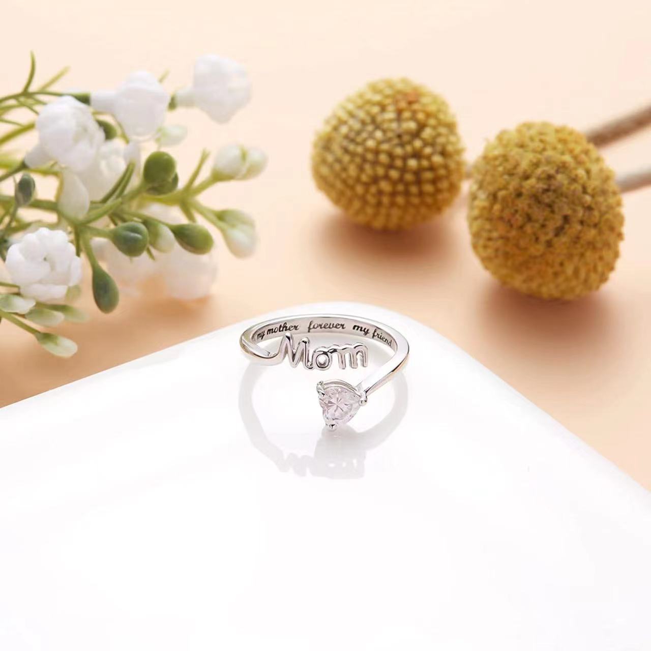 European and American New Jewelry, Creative and Simple Diamond-set MOM Opening Adjustable Women's Zircon Family Mother's Day Ring