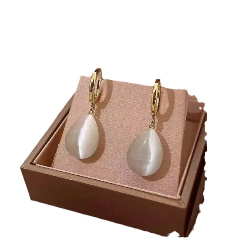 Green Water Drop Double-sided Opal Earrings Temperament Simple Ear Buckle Niche Design Light Luxury Earrings