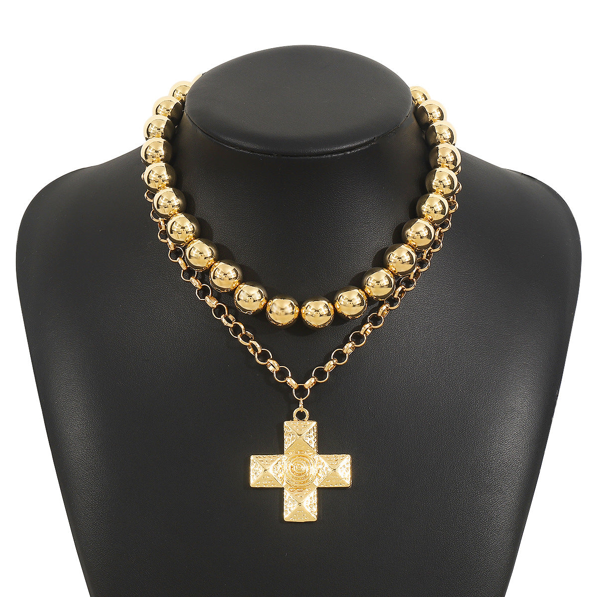 European and American Personality Fashion Popular Multi-layer Necklace, French Pearl Cross Niche Design Collarbone Chain