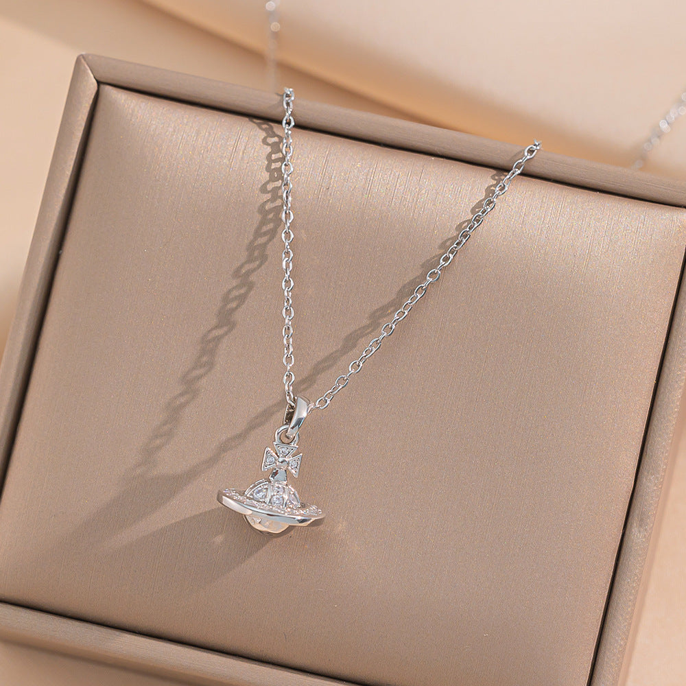 New Gold Diamond-encrusted Mini Planet Titanium Steel Necklace Does Not Fade Girls Versatile Light Luxury Niche Versatile Accessories