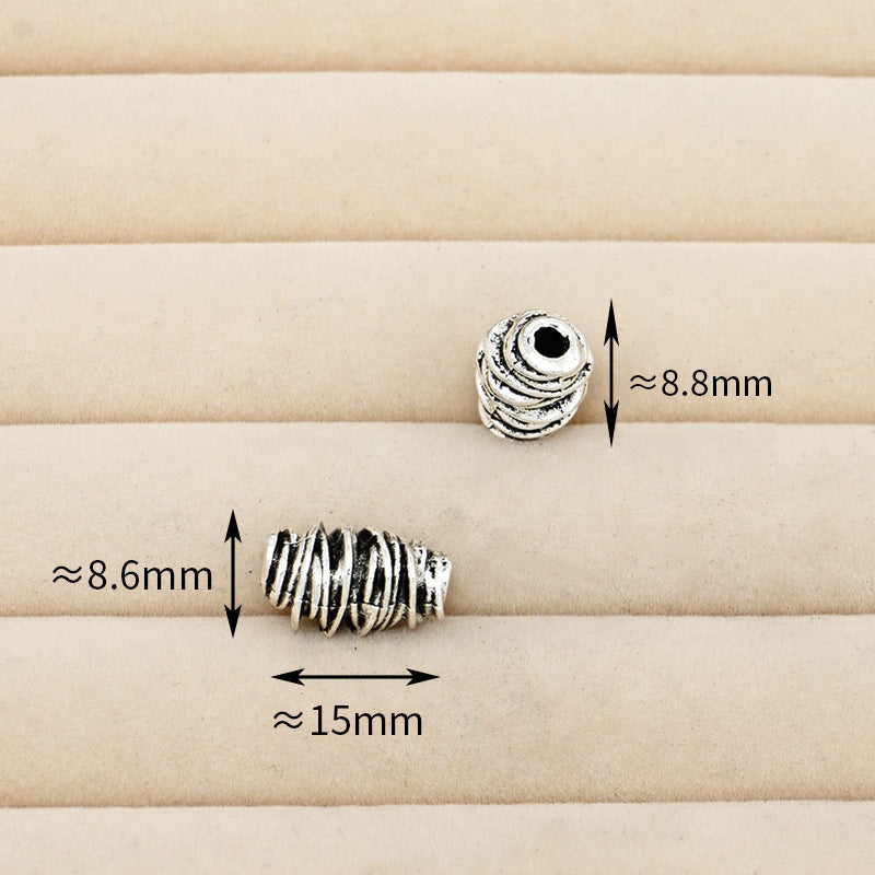 Thailand Chiang Mai Yinzang Silver Alloy Jewelry Striped Circle Spacer DIY Crystal Bracelet Jewelry Accessories Loose Beads